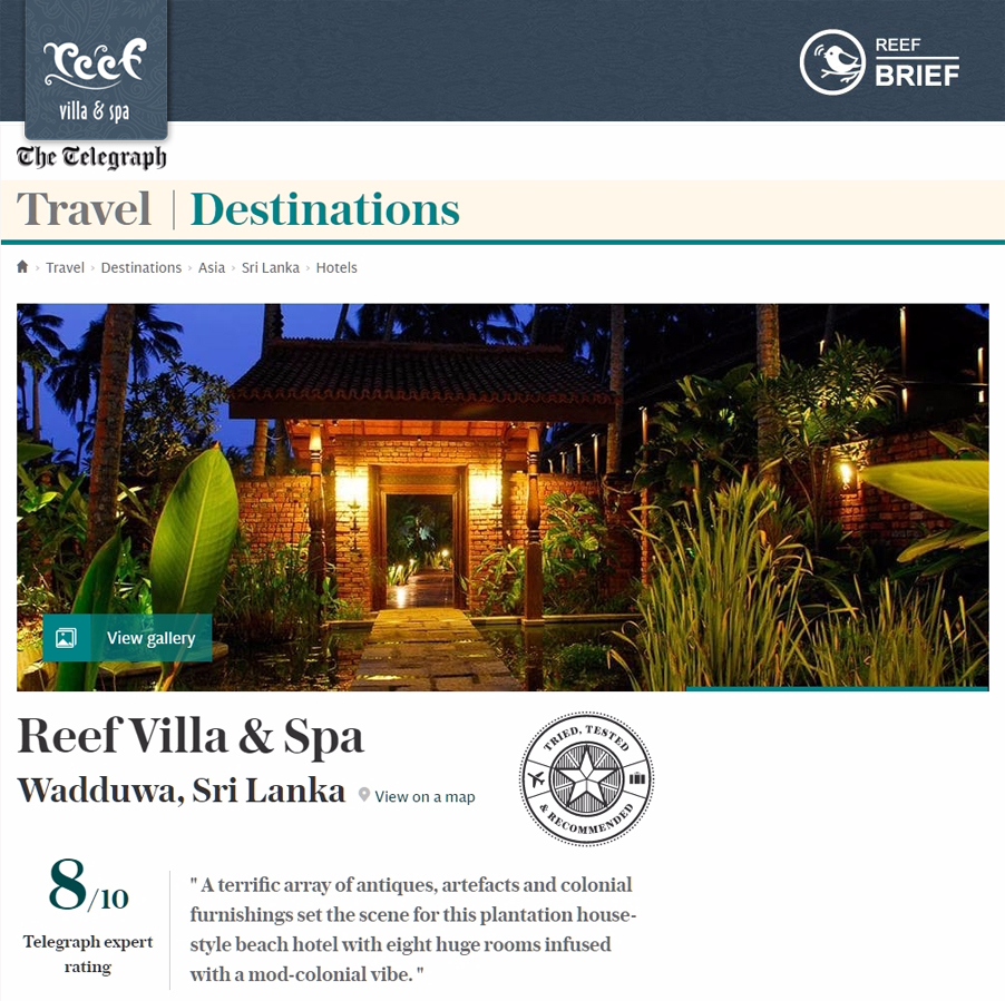 Reef Villa & Spa Features in The Telegraph - Travel Destinations .November 2016